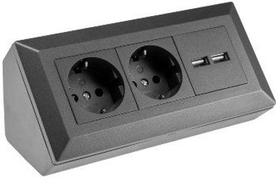 2-fach Steckdosenblock+ 2x USB, anthrazit, 250V