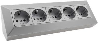 5-fach Steckdosenblock, silber 250V / 16A, Aufbaumontage