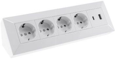 4-fach Steckdosenblock USB-A+C, weiß 250V /16A Aufbaumontage USB 3,1A