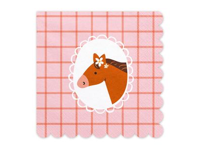 Servietten Papier 33x33cm Kariert 3-lagig Pferd Motiv 12 Stück Rosa