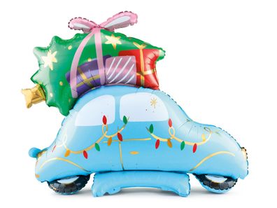 Folienballon Weihnachtsauto 90x72cm stehend mit Luftfüllung - Blau