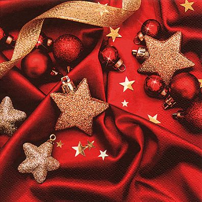 Servietten Papier 33x33cm Weihnachtskugeln auf roter Seide 20 Stück
