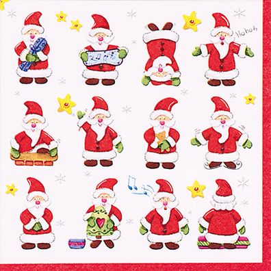 Servietten Papier 33x33cm fröhliche Weihnachtsmänner 20 Stück