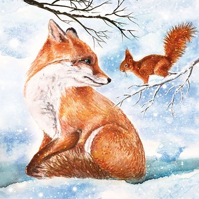 Servietten Papier 33x33cm Fuchs und Eichhörnchen 20 Stück Weiß / Braun