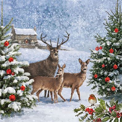 Servietten Papier 33x33cm Hirschfamilie zur Weihnachtszeit 20 Stück