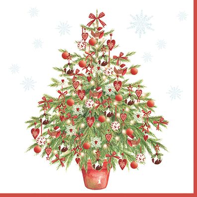 Servietten Papier 33x33cm Weihnachtsbaum 20 Stück Weiß / Rot / Grün