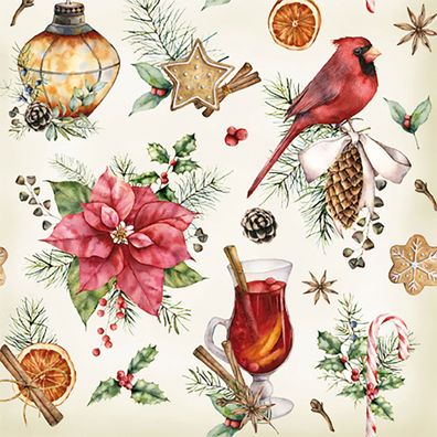 Servietten Papier 33x33cm Weihnachtsstimmung 20 Stk. Weiß / Rot / Grün