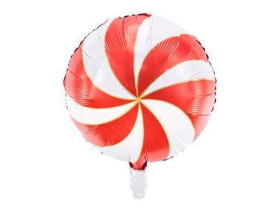 Folienballon Bonbon rund 35cm Weiß / Rot / Gold