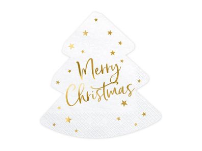 Servietten Weihnachtsbaum 16x16,5cm Merry Christmas 20 Stück Weiß Gold