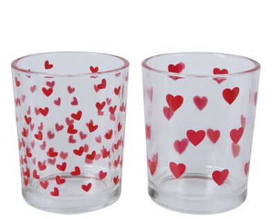 Teelichthalter Glas 6,5cm rote Herzen 1 Stück sortiert Transparent