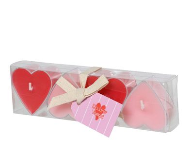 Teelichter Kerzen Paraffin 2x4cm Herzen 4 Stück Rot / Rosa