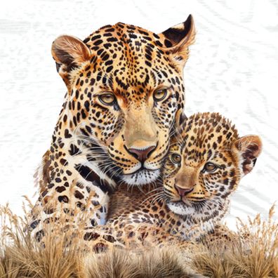 Servietten Papier 33x33cm 3-lagig Safari Motiv mit Leopard & Jungtier 20 Stück