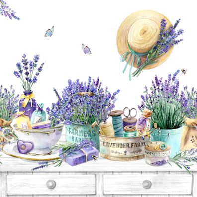 Servietten Papier 33x33cm 3-lagig Vintage Lavendel Motiv 20 Stück