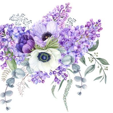 Servietten Papier 33x33cm 3-lag Fliederstrauß Lavendel Anemone 20 Stk