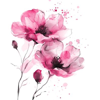 Servietten Papier 33x33cm 3-lag Aquarell Mohnblumen Motiv 20 Stk Rosa