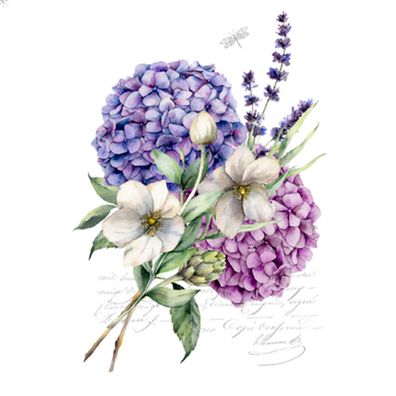Servietten Papier 33x33cm 3-lagig Hortensien Lavendel Blumen 20 Stück