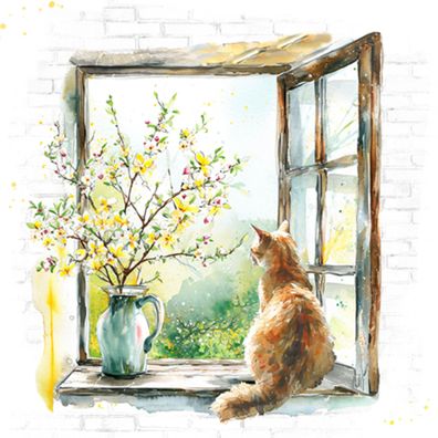 Servietten Papier 33x33cm 3-lagig Katze im Fenster Motiv 20 Stück