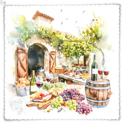 Servietten Papier 33x33cm 3-lagig mediterraner Weindekor Motiv 20 Stk