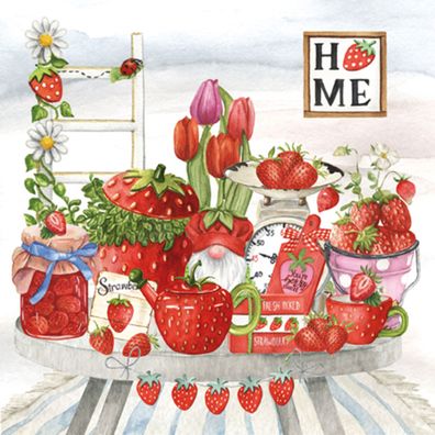 Servietten Papier 33x33cm 3-lagig Erdbeermotiv 20 Stück Rot