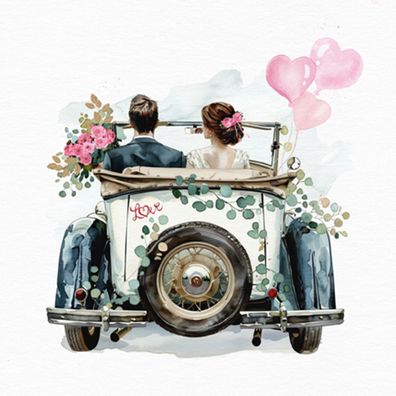 Servietten Papier 33x33cm 3-lagig Just Married Auto Motiv 20 Stück