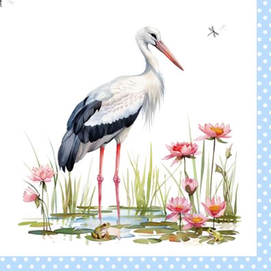 Servietten Papier 33x33cm 3-lagig Storch & Naturmotiv 20 Stück Blau