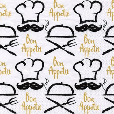 Servietten Papier 33x33cm 3-lagig Bon Appetit 20 Stück Schwarz / Gold