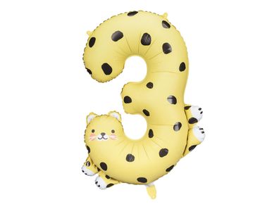 Folienballon Ziffer 3 Zahlenballon 75cm Gepard Gelb / Schwarz