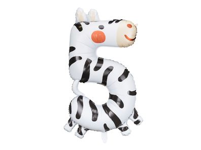 Folienballon Ziffer 5 Zahlenballon 81cm Zebra Schwarz / Weiß