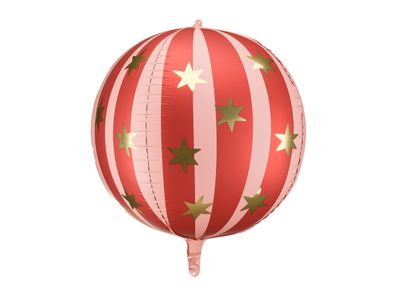 Folienballon rund 50cm gestreift mit Sternen Rosa / Rot / Gold