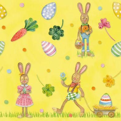 Servietten Papier 33x33cm 3-lagig mit fröhlichen Osterhasen Motiv 20 Stück Gelb