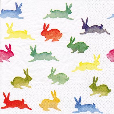 Servietten Papier 33x33cm 3-lagig mit bunten Hasen Muster 20 Stück