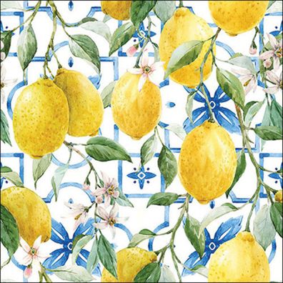 Servietten Papier 33x33cm 3-lagig mit Zitronen Motiv 20 Stück