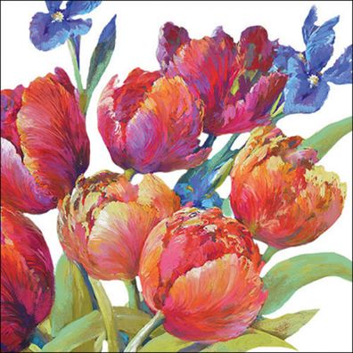 Servietten Papier 33x33cm 3-lag. mit Tulpen & Blumen Malstil 20 Stück