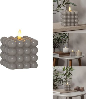 LED Bubble Stumpen Kerze Dot, Echtwachs, grau