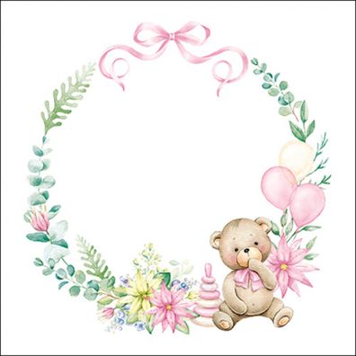Servietten Papier 33x33cm 3-lag. mit Baby & Teddybär Motiv 20 Stück