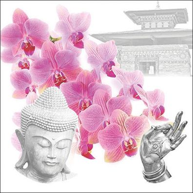 Servietten Papier 33x33cm 3-lag. mit Buddha & Orchideen Motiv 20 Stück