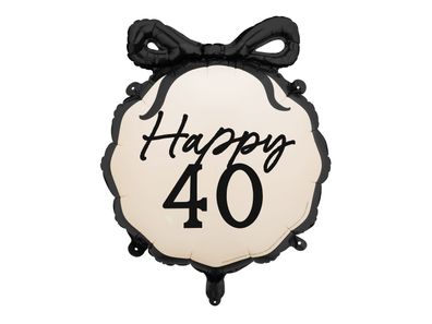 Folienballon 47x53cm Happy 40 Ivory / Schwarz