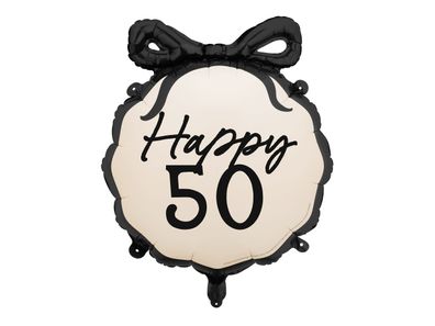 Folienballon 47x53cm Happy 50 Ivory / Schwarz
