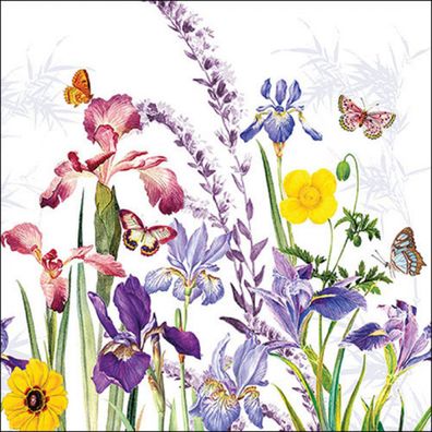Servietten Papier 33x33cm 3-lag. mit Blumen & Schmetterlingen 20 Stück