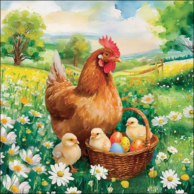 Servietten Papier 33x33cm 3-lag. mit Huhn & Küken Motiv 20 Stk