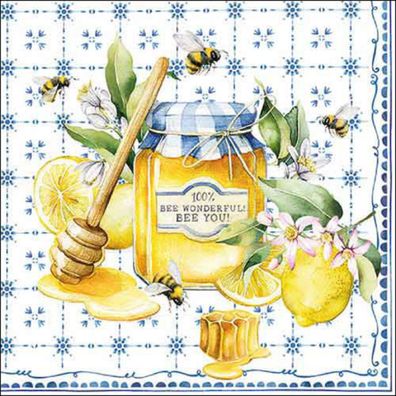 Servietten Papier 33x33cm 3-lag. mit Honigglas & Bienen Motiv 20 Stück