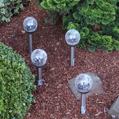 Best Season LED Solar-Stäbe mit Kugel, 4er Set, Silber