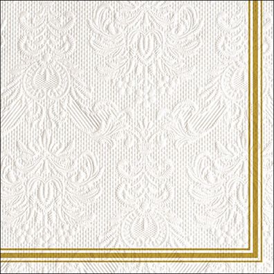 Servietten Papier 33x33cm Elegance geprägt 15 Stück Weiß / Gold