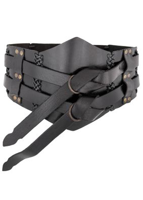 Breiter Ledergürtel, Doppelgürtel mit Flechtnaht, Unisex, schwarz