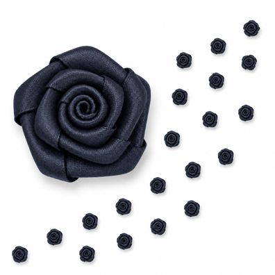Satinrosen 10mm zum Basteln & Aufnähen 20 Stück Schwarz