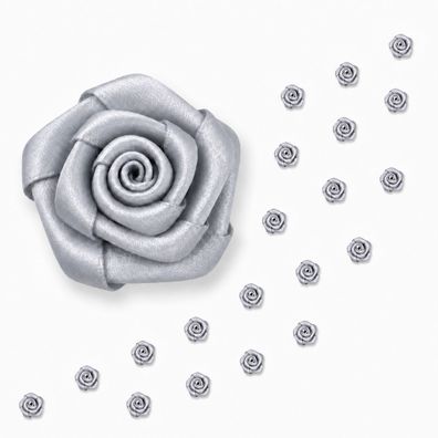 Satinrosen 10mm zum Basteln & Aufnähen 20 Stück Silber / Grau