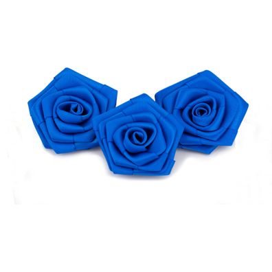 Satinrosen 6cm zum Basteln & Aufnähen 3 Stück Blau