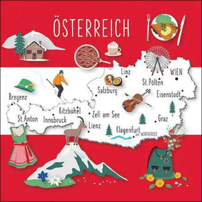 Servietten Papier 33x33cm 3-lag. mit Österreich Motiv 20 Stück