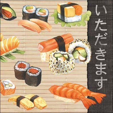 Servietten Papier 33x33cm 3-lag. mit Sushi & Japan Motiv 20 Stück