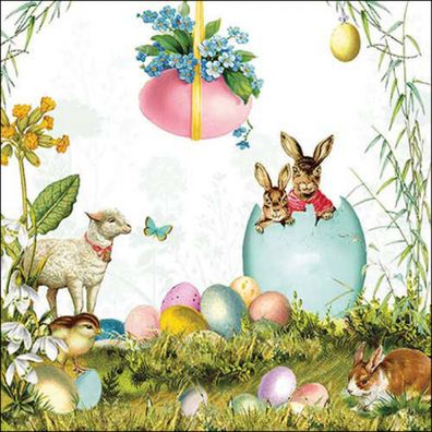 Servietten Papier 33x33cm 3-lag mit Osterhasen & Ostereier Motiv 20 Stk